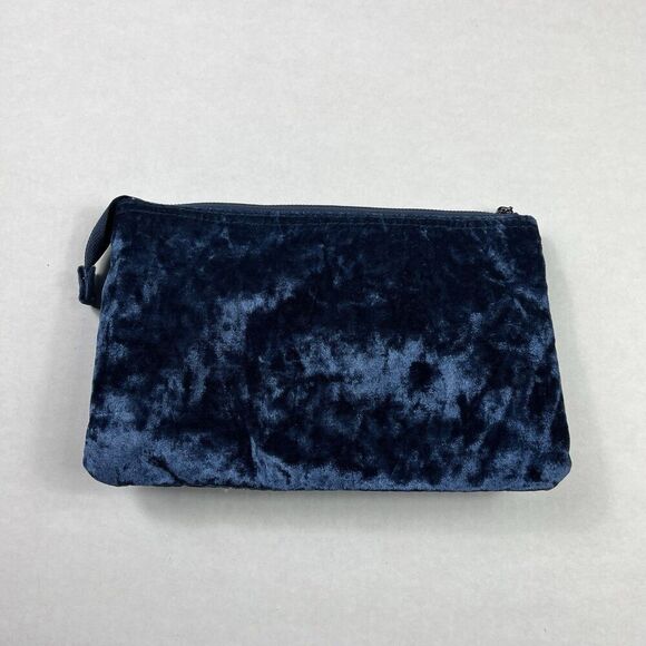 Isabella Scott Blue Velvet Clutch Cosmetic Bag 3 Zip Pockets Make-up Pouch FLAW - Picture 4 of 13